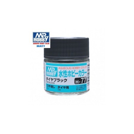 Mr.HOBBY AQUEOUS COLOR, NEGRO NEUMÁTICO MATE, Bote 10 ml. Marca MR.Hobby. Ref: H77.