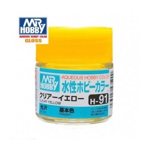 Mr.HOBBY AQUEOUS COLOR, AMARILLO TRANSPARENTE BRILLO, Bote 10 ml. Marca MR.Hobby. Ref: H91.