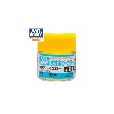 Mr.HOBBY AQUEOUS COLOR, AMARILLO TRANSPARENTE BRILLO, Bote 10 ml. Marca MR.Hobby. Ref: H91.