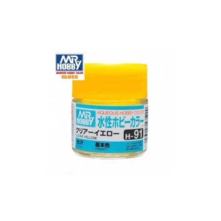 Mr.HOBBY AQUEOUS COLOR, AMARILLO TRANSPARENTE BRILLO, Bote 10 ml. Marca MR.Hobby. Ref: H91.