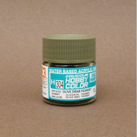 Mr.HOBBY AQUEOUS COLOR, H304.  Verde Oliva  FS34087 (Semi-gloss) US. Bote 10 ml. Marca MR.Hobby. Ref: H304.