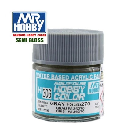 Mr.HOBBY AQUEOUS COLOR, H306 GRIS SATINADO  FS36270 (Semi-gloss) USAF. Bote 10 ml. Marca MR.Hobby. Ref: H306.