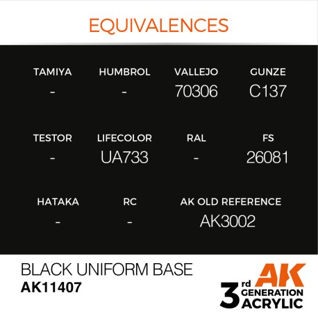 Acrílicos de 3rd, BLACK UNIFORM BASE – FIGURES.Marca Ak-Interactive.  Ref: Ak11407.