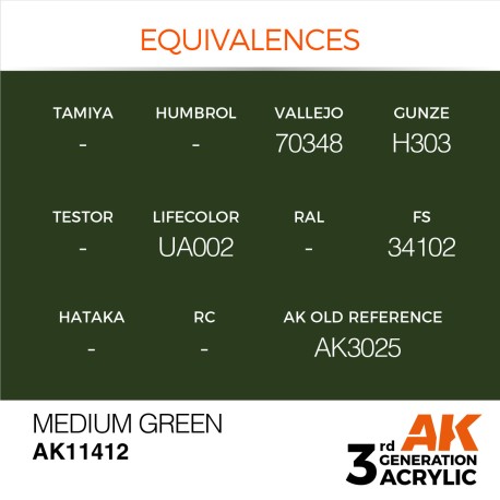 Acrílicos de 3rd, MEDIUM GREEN – FIGURES.Marca Ak-Interactive.  Ref: Ak11412.
