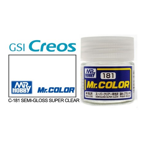 Lacquer paint  Clear Semi-Gloss. Bote 10 ml. Marca MR.Hobby. Ref: C181.