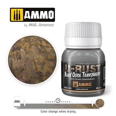 U-RUST, Black Oxide Transparent (40mL). Marca Ammo of Mig Jimenez. Ref: AMIG2253.