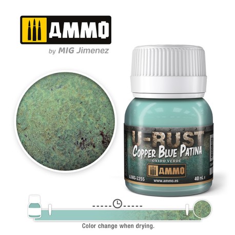 U-RUST, Copper Blue Patina (40mL). Marca Ammo of Mig Jimenez. Ref: AMIG2255.