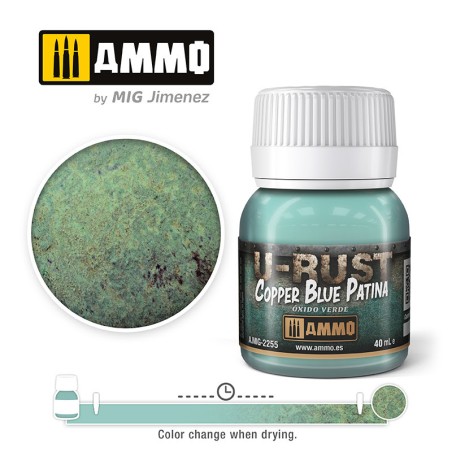 U-RUST, Copper Blue Patina (40mL). Marca Ammo of Mig Jimenez. Ref: AMIG2255.