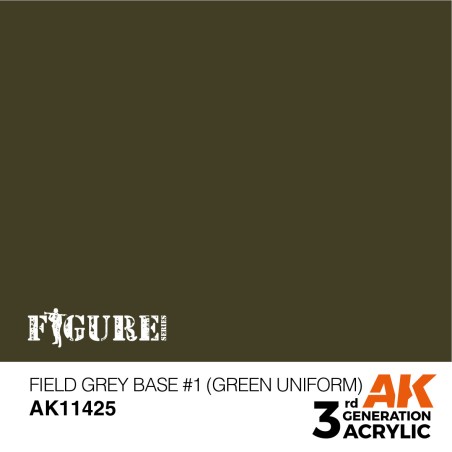Acrílicos de 3r, FIELD GREY BASE 1 (GREEN UNIFORM) – FIGURES.Marca Ak-Interactive.  Ref: Ak11425.