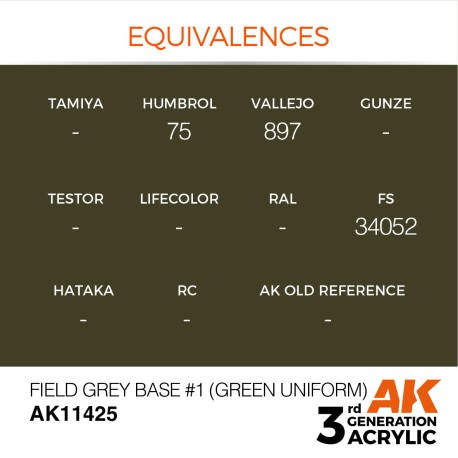 Acrílicos de 3r, FIELD GREY BASE 1 (GREEN UNIFORM) – FIGURES.Marca Ak-Interactive.  Ref: Ak11425.