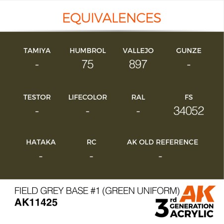 Acrílicos de 3r, FIELD GREY BASE 1 (GREEN UNIFORM) – FIGURES.Marca Ak-Interactive.  Ref: Ak11425.