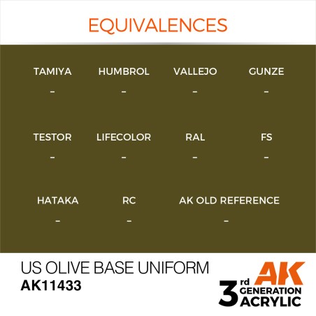 Acrílicos de 3r, US OLIVE BASE UNIFORM – FIGURES.Marca Ak-Interactive. Ref: Ak11433.
