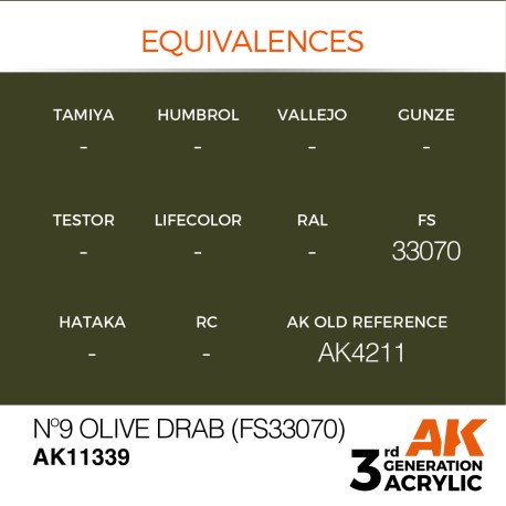 AK INTERACTIVE 3 rd. N 9 OLIVE DRAB (FS33070) – AFV. Marca AK Interactive. Ref: AK11339.