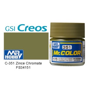 Lacquer paint, Zinc Chromate FS34151. Bote 10 ml. Marca MR.Hobby. Ref: C351.
