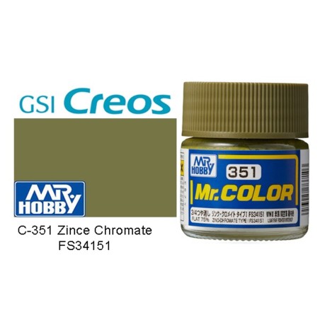 Lacquer paint, Zinc Chromate FS34151. Bote 10 ml. Marca MR.Hobby. Ref: C351.