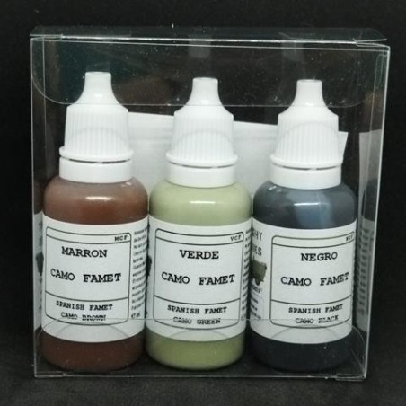 Set de 3 Acrilicos, Camo FAMET. Bote 17 ml. Marca BMR. Ref: SETFAMET.