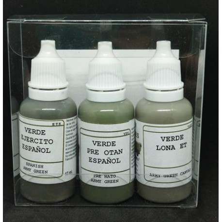 Set de 3 Acrilicos, Verdes ET. Bote 17 ml. Marca BMR. Ref: SETVERDES.