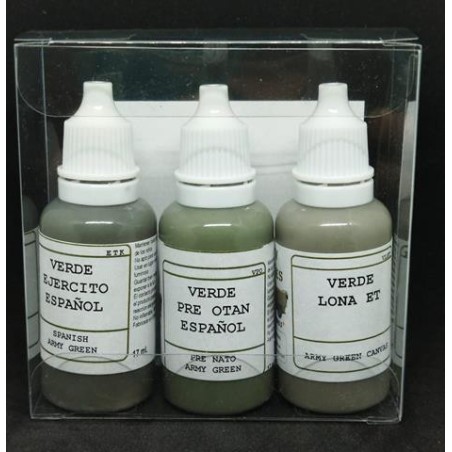 Set de 3 Acrilicos, Verdes ET. Bote 17 ml. Marca BMR. Ref: SETVERDES.