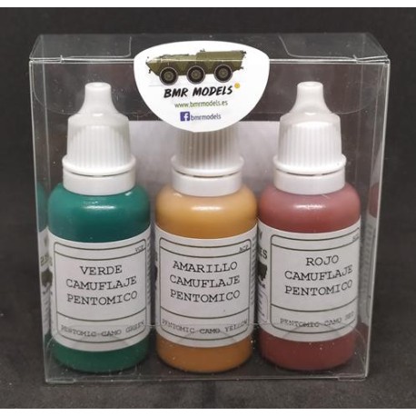 Set de 3 Acrilicos, Set Camuflaje Pentómico. Bote 17 ml. Marca BMR. Ref: SETCAMOPENTOMICO.