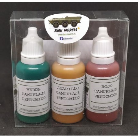 Set de 3 Acrilicos, Set Camuflaje Pentómico. Bote 17 ml. Marca BMR. Ref: SETCAMOPENTOMICO.