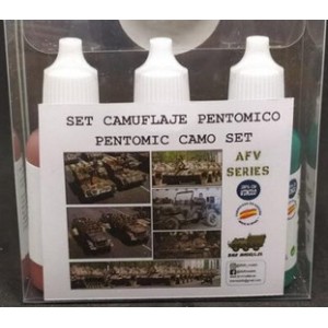 Set de 3 Acrilicos, Set Camuflaje Pentómico. Bote 17 ml. Marca BMR. Ref: SETCAMOPENTOMICO.