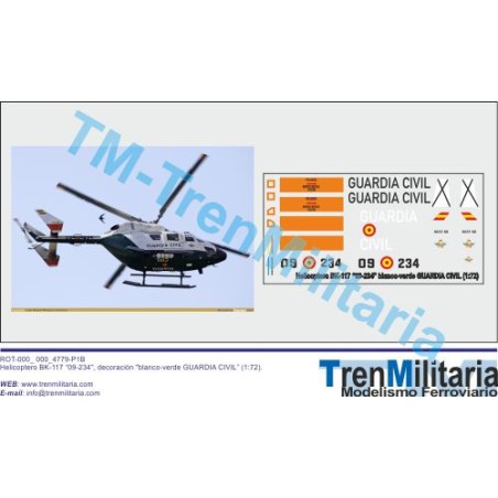 Calcas Helicoptero BK-117, decoración "blanco-verde GUARDIA CIVIL". Escala 1:72. Marca Trenmilitaria. Ref: 000_4779.