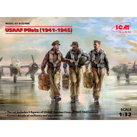 USAAF Pilots (1941-1945),  3 figuras. Escala 1:32. Marca ICM. Ref: 32104.