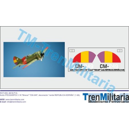 Calcas Avión Polikarpov I-16 " MOSCA " CM-249. Verde Republica España. Escala 1:48. Marca Trenmilitaria. Ref: 000_6618.