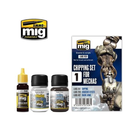 CHIPPING SET FOR MECHAS. Marca Ammo of Mig Jimenez. Ref: AMIG7428, 7428.
