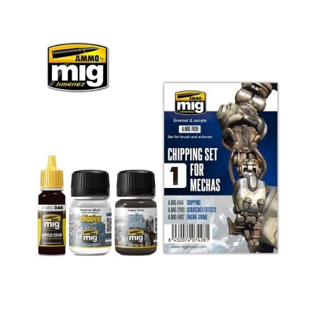 CHIPPING SET FOR MECHAS. Marca Ammo of Mig Jimenez. Ref: AMIG7428, 7428.