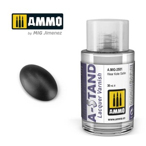 A-STAND Barniz Satinado. Bote de 30 ml. Marca Ammo of Mig Jimenez. Ref: AMIG2501, 2501.