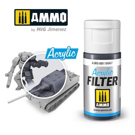 ACRYLIC FILTER Basalt. Bote de 15 ml. Marca Ammo of Mig Jimenez. Ref: AMIG0801, 0801.