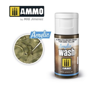 ACRYLIC WASH Brown Wash for Dark Yellow. Bote de 15 ml. Marca Ammo of Mig Jimenez. Ref: AMIG0700, 0700.