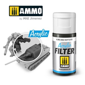 ACRYLIC FILTER Night Black. Bote de 15 ml. Marca Ammo of Mig Jimenez. Ref: AMIG0802, 0802.