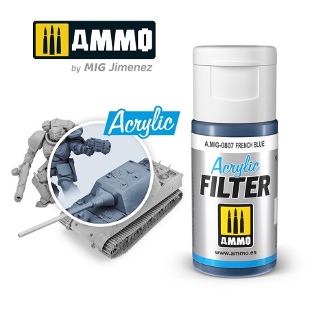 ACRYLIC FILTER French Blue. Bote de 15 ml. Marca Ammo of Mig Jimenez. Ref: AMIG0807, 0807.