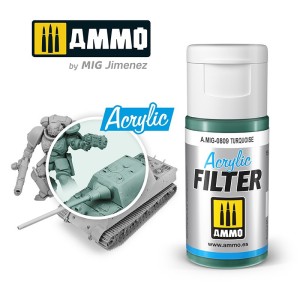 ACRYLIC FILTER Turquoise. Bote de 15 ml. Marca Ammo of Mig Jimenez. Ref: AMIG0809, 0809.