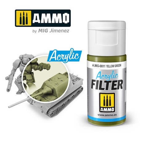ACRYLIC FILTER Yellow Green. Bote de 15 ml. Marca Ammo of Mig Jimenez. Ref: AMIG0811, 0811.