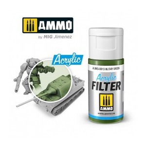 ACRYLIC FILTER Military Green. Bote de 15 ml. Marca Ammo of Mig Jimenez. Ref: AMIG0813, 0813.