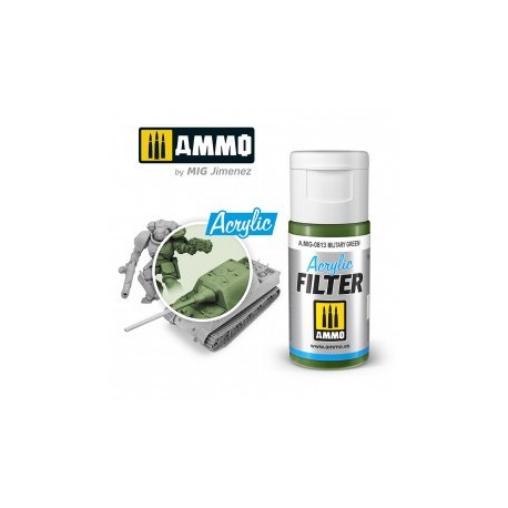 ACRYLIC FILTER Military Green. Bote de 15 ml. Marca Ammo of Mig Jimenez. Ref: AMIG0813, 0813.