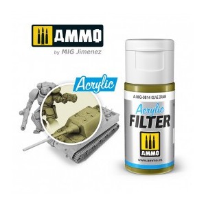 ACRYLIC FILTER Olive Drab. Bote de 15 ml. Marca Ammo of Mig Jimenez. Ref: AMIG0814, 0814.