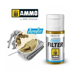 ACRYLIC FILTER  Sand. Bote de 15 ml. Marca Ammo of Mig Jimenez. Ref: AMIG0816, 0816.