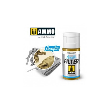 ACRYLIC FILTER  Sand. Bote de 15 ml. Marca Ammo of Mig Jimenez. Ref: AMIG0816, 0816.