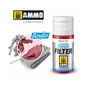 ACRYLIC FILTER  Red. Bote de 15 ml. Marca Ammo of Mig Jimenez. Ref: AMIG0817, 0817.