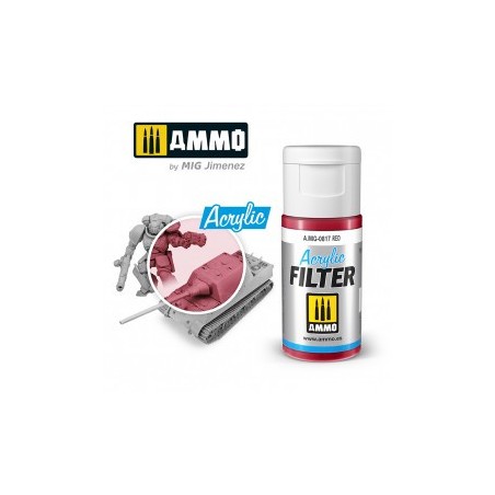 ACRYLIC FILTER  Red. Bote de 15 ml. Marca Ammo of Mig Jimenez. Ref: AMIG0817, 0817.