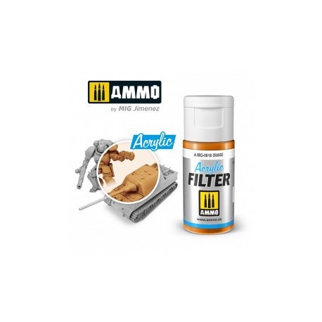 ACRYLIC FILTER  Orange. Bote de 15 ml. Marca Ammo of Mig Jimenez. Ref: AMIG0818, 0818.