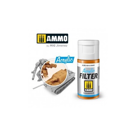 ACRYLIC FILTER  Orange. Bote de 15 ml. Marca Ammo of Mig Jimenez. Ref: AMIG0818, 0818.