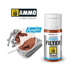 ACRYLIC FILTER  Clay- arcilla. Bote de 15 ml. Marca Ammo of Mig Jimenez. Ref: AMIG0820, 0820.
