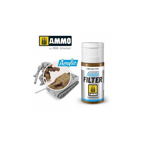 ACRYLIC FILTER  Ochre. Bote de 15 ml. Marca Ammo of Mig Jimenez. Ref: AMIG0822, 0822.