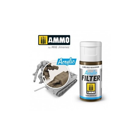 ACRYLIC FILTER  Medium Brown. Bote de 15 ml. Marca Ammo of Mig Jimenez. Ref: AMIG0823, 0823.