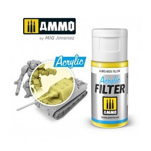 ACRYLIC FILTER  Yellow. Bote de 15 ml. Marca Ammo of Mig Jimenez. Ref: AMIG0825, 0825.